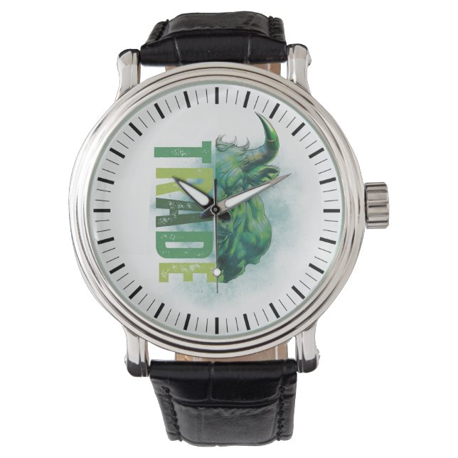 Grüner Bulle | Handelsdesign Armbanduhr (Vorderseite)