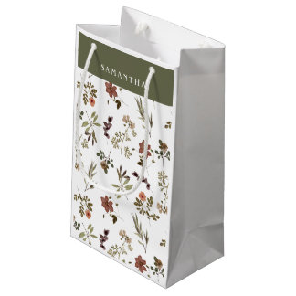 Grüner Burgunder-Wildblumen-Monogramm-Name Kleine Geschenktüte