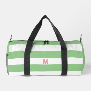 Grüner Cabana Streifen und Personalisiert rosa Mon Duffle Bag
