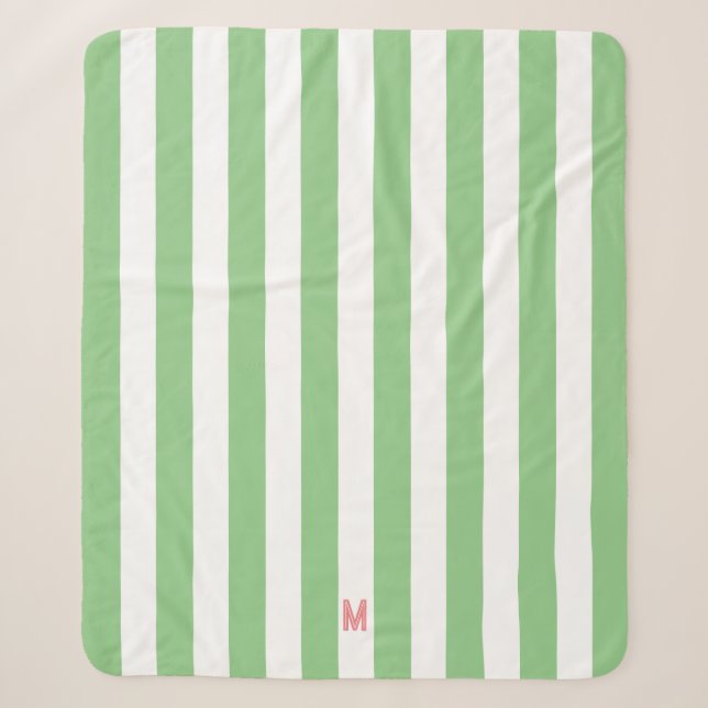 Grüner Cabana Streifen und Personalisiert rosa Mon Sherpadecke (Vorderseite)