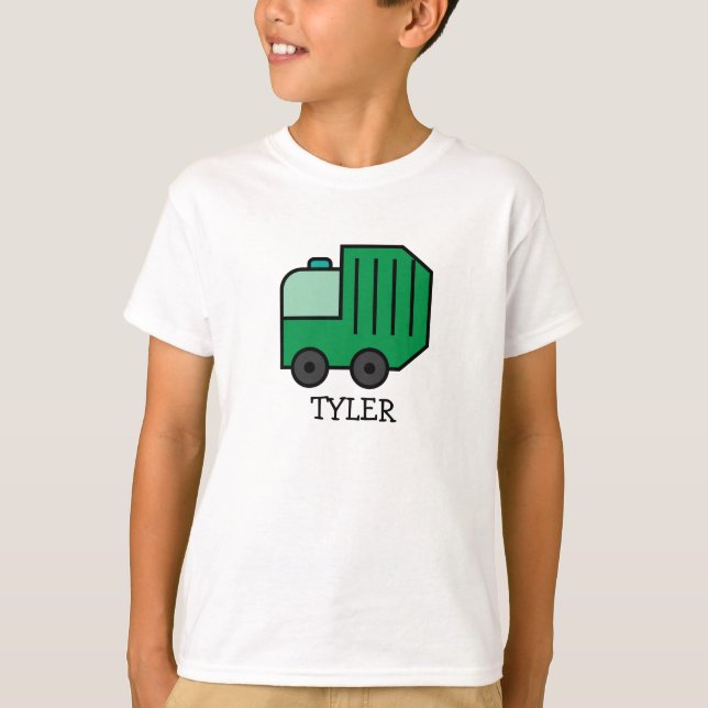 Grüner Cartoon Garbage/Gerecycelt LKW mit Kinderna T-Shirt (Vorderseite)