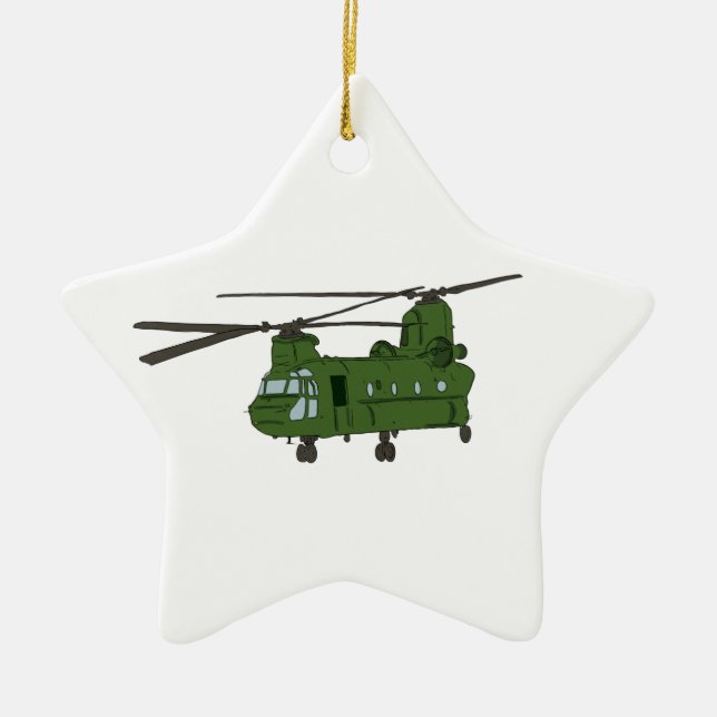 Grüner CH-47 Chinook Militär-Hubschrauber Keramik Ornament (Vorne)