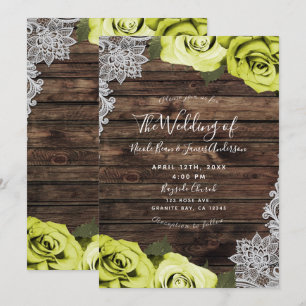 Grüner Chartreuse Floral Rosen Holzspitze Hochzeit Einladung
