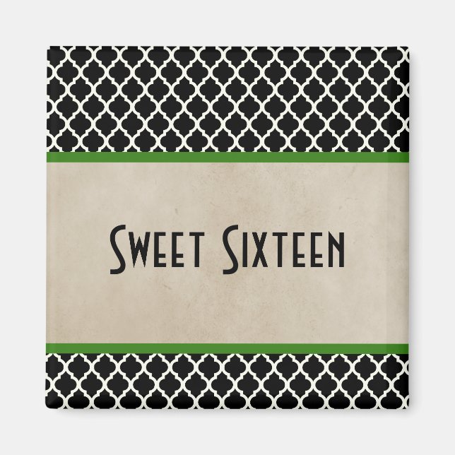 Grüner Chic Vierblatt Sweet 16 Magnet (Vorne)