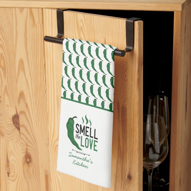 Grüner Chile Riechen Sie die Liebe Küchentuch (Drittel gefaltet)