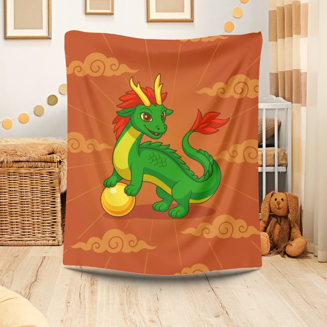 Grüner chinesischer Drache auf Rot Fleecedecke (Von Creator hochgeladen)
