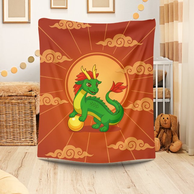 Grüner chinesischer Drache auf Rot Fleecedecke (Von Creator hochgeladen)