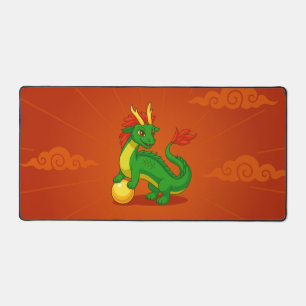 Grüner chinesischer Drache auf Rot Schreibtischunterlage