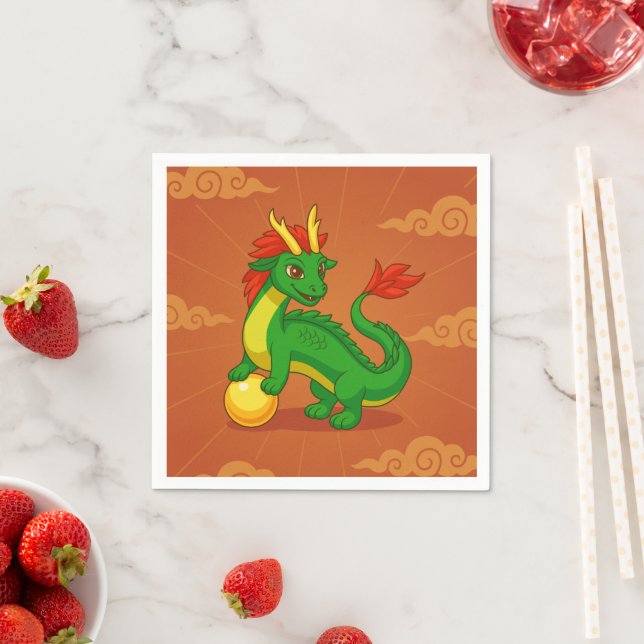Grüner chinesischer Drache auf Rot Serviette (Beispiel)