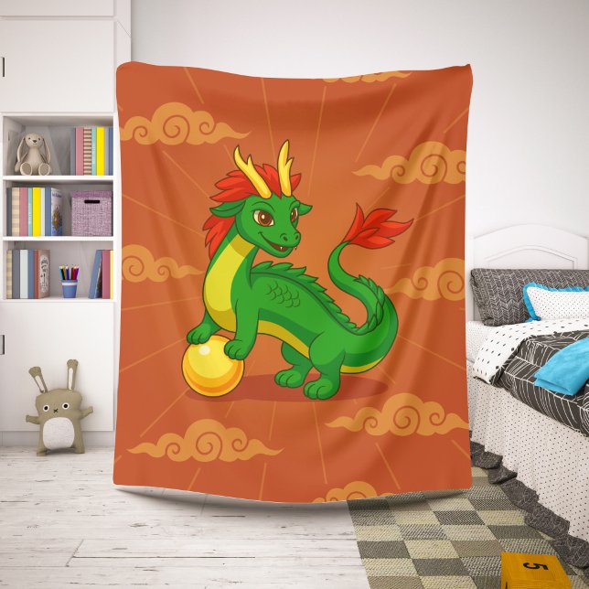 Grüner chinesischer Drache auf Rot Sherpadecke (Von Creator hochgeladen)