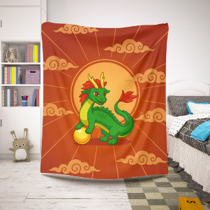 Grüner chinesischer Drache auf Rot Sherpadecke