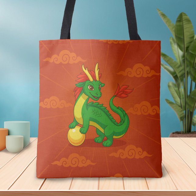 Grüner chinesischer Drache auf Rot Tasche (Von Creator hochgeladen)