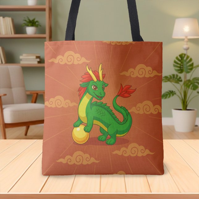 Grüner chinesischer Drache auf Rot Tasche (Von Creator hochgeladen)