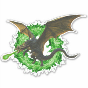 Grüner chromatischer Feuer atmender Drache Aufkleber