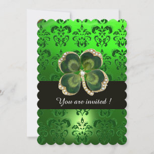 GRÜNER DAMASK, GOLD KLEEBLATT JEWEL MIT WEISSEN PF EINLADUNG