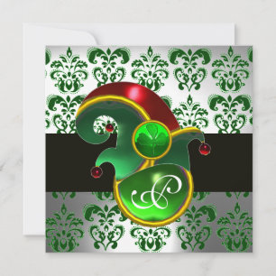 GRÜNER DAMAST, ELFENHUT ST. PATRICK'S PARTY-MONOGR EINLADUNG