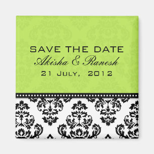 Grüner Damast-Save the Date Magnet