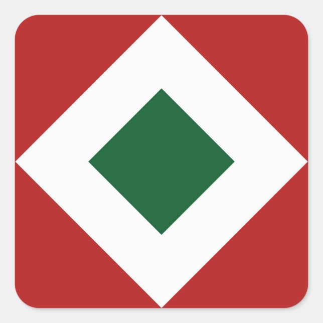 Grüner Diamant, kühne weiße Grenze auf Rot Quadratischer Aufkleber (Vorderseite)