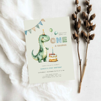 Grüner Dino ist ein Dinosaurier erster Geburtstag Einladung