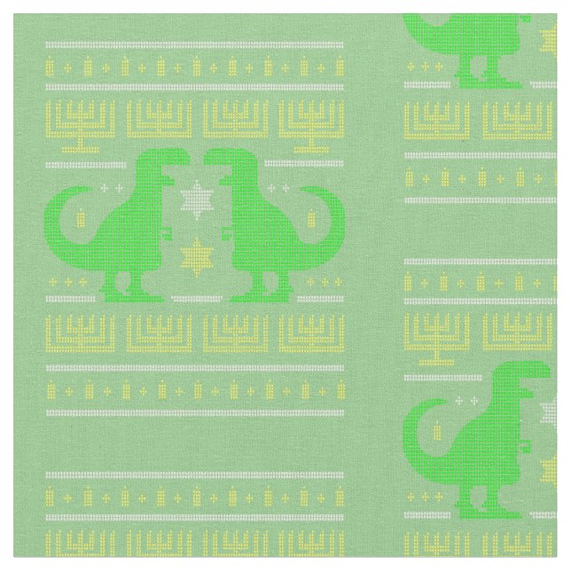 grüner Dinosaurier hanukkah hässlicher Pullover Stoff (Nahaufnahme)