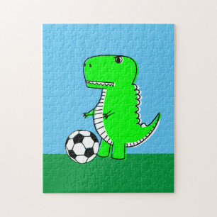 Grüner Dinosaurier liebt Fußball