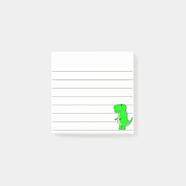 Grüner Dinosaurier Zeichnend Lined 3x3 Post-it Klebezettel (Vorderseite)