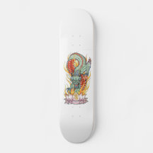 Grüner Drache auf einem flammenden Lotus-Skateboar