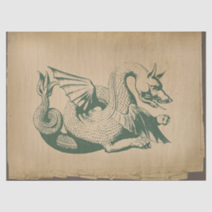 Grüner Drache auf entfesseltem Licht Seidenpapier