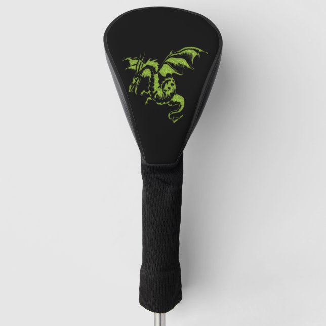 Grüner Drache auf schwarz Golf Headcover (Vorderseite)
