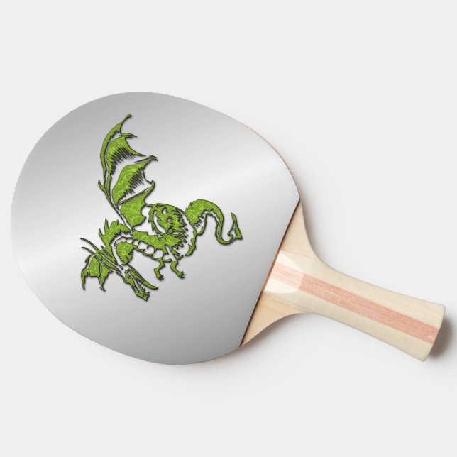 Grüner Drache auf Silber Tischtennis Schläger (Seitenansicht)