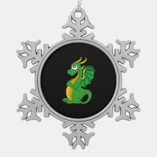 Grüner Drache Cartoon Schneeflocken Zinn-Ornament