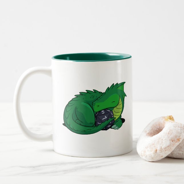 Grüner Drache D20 Zweifarbige Tasse (Mit Donut)