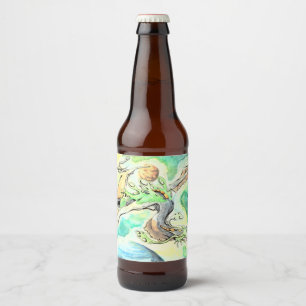 Grüner Drache, der auf dem Licht der Sterne treib Bierflaschenetikett