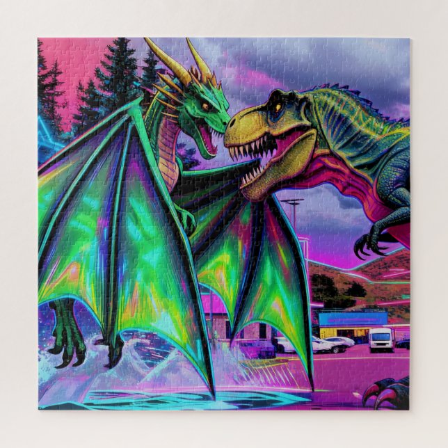 Grüner Drache gegen Dinosaurier (Vertikal)
