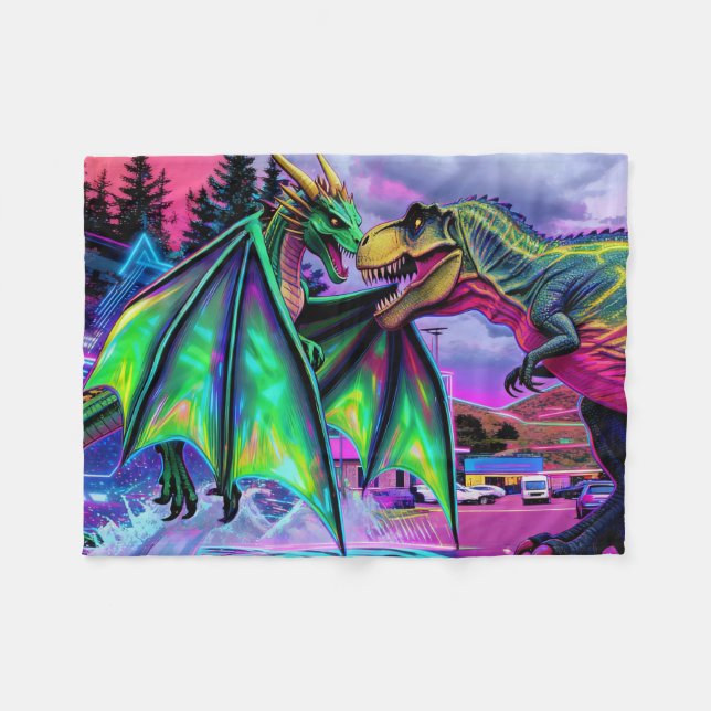 Grüner Drache gegen Dinosaurier Fleecedecke (Vorderseite (Horizontal))