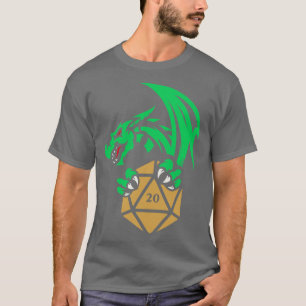 Grüner Drache mit D20-Würfel-Tischrollenspiel T-Shirt