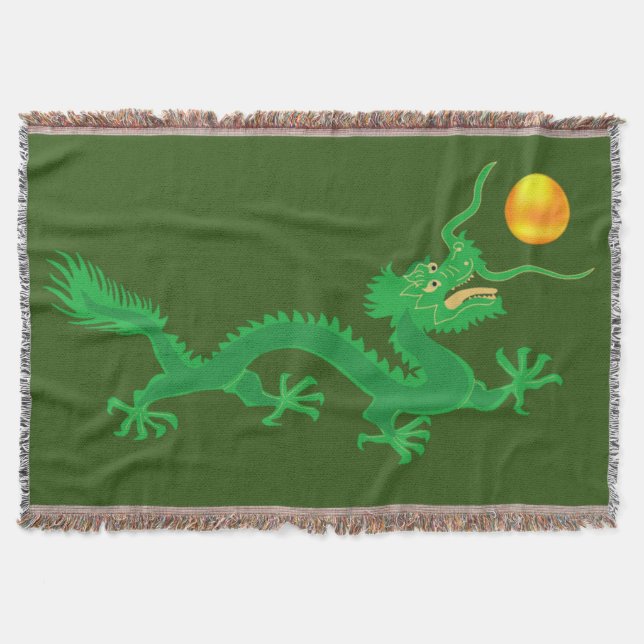Grüner Drache mit goldenem Sonnenball auf Grün Decke (Vorderseite)