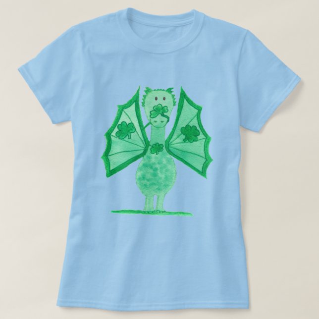 Grüner Drache mit Shamrocks T-Shirt (Design vorne)