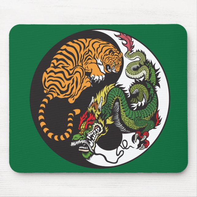 grüner Drache und Tiger yin Yang-Symbol Mousepad (Vorne)