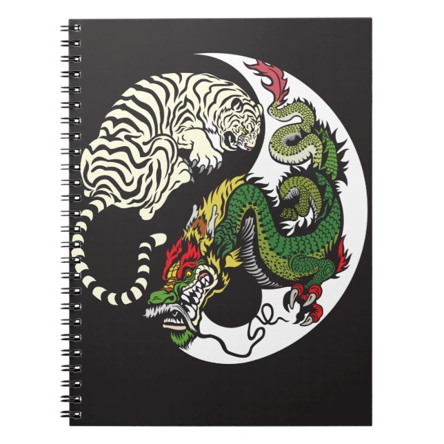 grüner Drache und weißes Tiger yin Yang-Symbol Notizblock (Vorderseite)