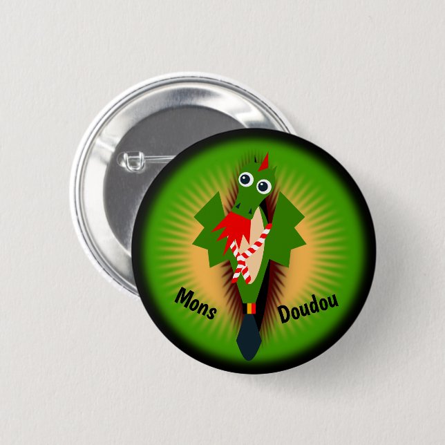 Grüner Drache von Doudou Ducasse Button (Vorne & Hinten)