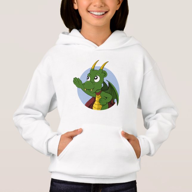 Grüner Drachen Cartoon Hoodie (Vorderseite)