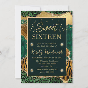 Grüner Dschungel-Tierdruck-Achat Sweet Sixteen Einladung