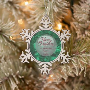 Grüner Edelstein Abstrakt Familie Frohe Weihnachte Schneeflocken Zinn-Ornament