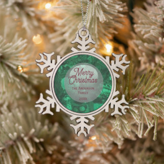 Grüner Edelstein Abstrakt Familie Frohe Weihnachte Schneeflocken Zinn-Ornament