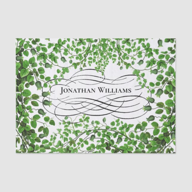 Grüner Efeu mit mit Monogramm Namen Seidenpapier (Vorderseite)