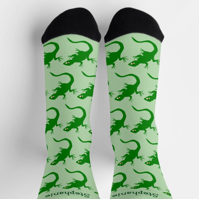 Grüner Eidechsen-Design Personalisiert Socken (Oben)