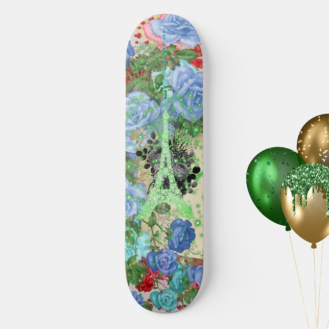 Grüner Eiffelturm auf Collage Skateboard (Von Creator hochgeladen)