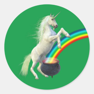 Grüner Einhorn-Regenbogen zum St. Patrick's Day Runder Aufkleber
