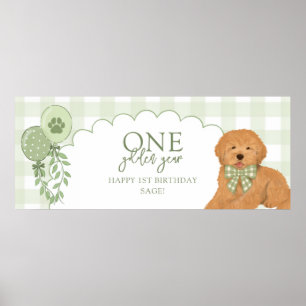 Grüner Eins Goldenes Jahr Goldendoodle Welpe Gebur Poster